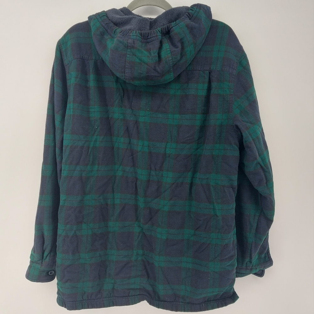 L.L.Bean Plaid Fleece-Lined Flannel Shirt, Traditional Fit, Hooded Green Medium - Picture 2 of 4